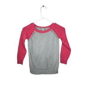 OshKosh B'gosh Sweater Kids Size 6 Gray & Dark Pink 100% Cotton Eyelet Stitching
